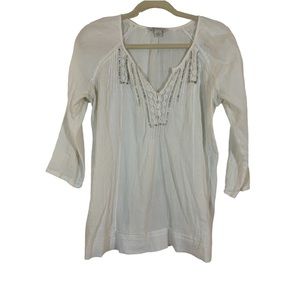 KC Khakis & Co Women's Off White Beaded Bohemian Peasant Blouse- Size Medium